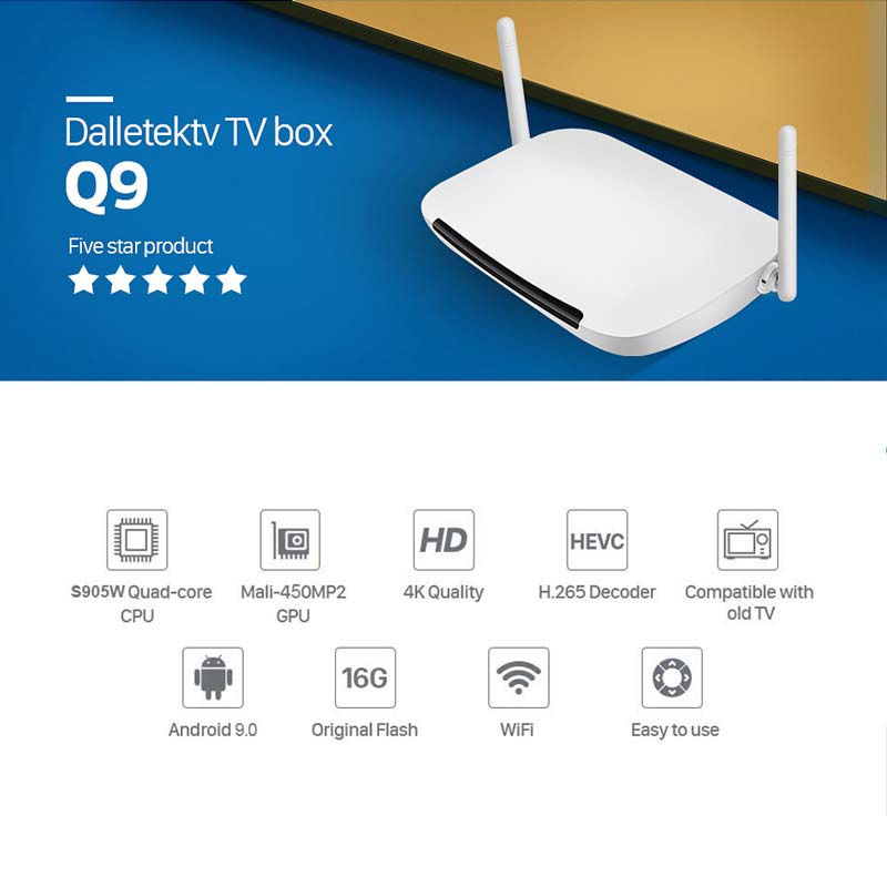 Q9 S905W Android TV Box Player 4K H.265 IPTV Box 1080P - leadcool